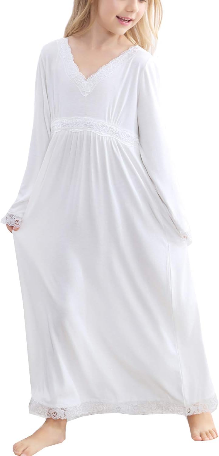 Girls' Lace Princess Soft Cotton Nightgown Robe Dress 3-12 Years