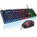 FLAGPOWER Gaming Keyboard and Mouse Combo, Rainbow Backlit Mechanical Feeling Keyboard with 4 Colors Breathing LED Backlight Mouse for PC, Laptop, Computer