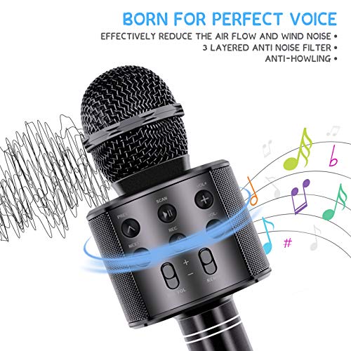 Wireless Bluetooth Karaoke Microphone for Kids Adults, Wrystte 5 in 1 Portable Handheld Karaoke Machine for 4-15 Year Old Girls Boys Birthday Xmas Party(Black)
