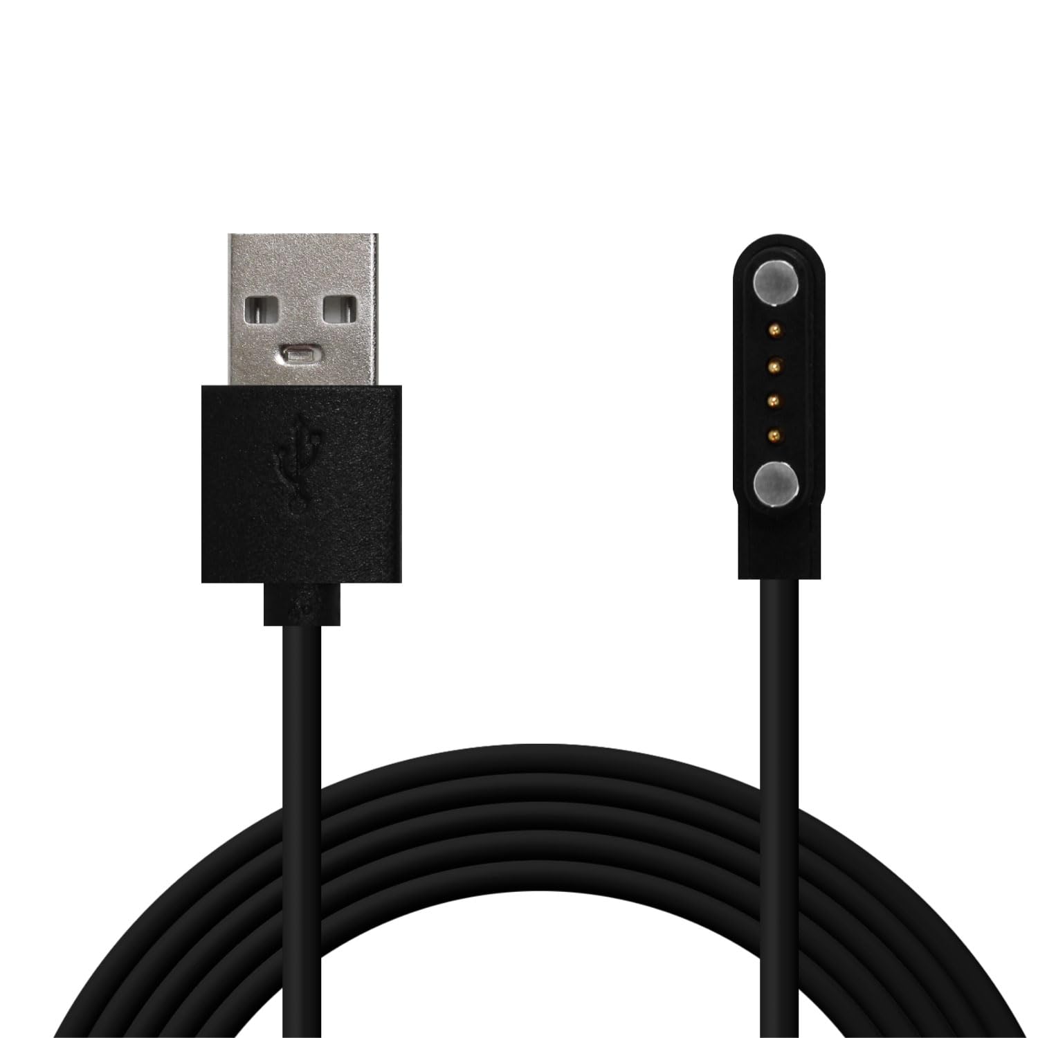 OcioDual USB Charger Cable for Smart Watch Universal Model 4 Pin 7.8 mm Magnetic Base - Various Models of Smartwatches. Black