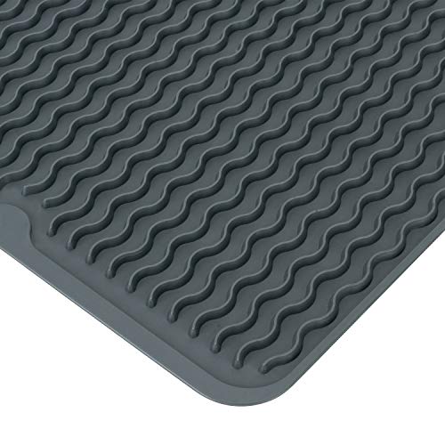Silicon Dish Drying Mats with Grips Botter Brush, 16'' X 12'' Non Slip Dish Mats, Heat Resistant Countertop Protection Trivet, Dishwasher Safe - BPA Free (L, Gray)