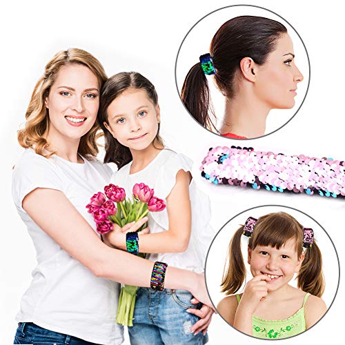 VGOODALL 12 PCS Glitter Slap Bracelet Kids Sequin Bracelet Mermaid Bracelet Flip Wristband Bracelet Kids Birthday Party Favors Supplies