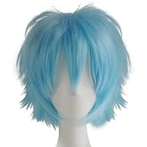 LABEAUT&Eacute; Short Aqua Blue Anime Cosplay Wig Male Men Anime Layered Unisex Heat Resistant Hair Wig with Bangs for Party and Halloween for Gift + Free Cap