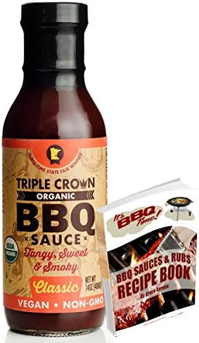 Classic BBQ Sauce 14oz Barbeque from Triple Crown BBQ Sauce USDA Organic Non GMO Gluten Free Vegan | Best for Chicken Sandwich Pork Ribs Beef | See Package for Free BBQ Book (Classic, 14oz)
