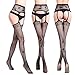 QandSweet Womens Stockings Thigh High Sexy Fishnet Lace Suspender Pantyhose Stretchy 4-Pack, Black, One Size
