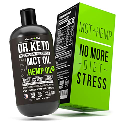 Organic Diet MCT Oil with Hemp for Keto Diet. Keto Diet Stress Relief. Triple Filtered and Cold Pressed MCT Organic Coconut Oil for Keto Boost. Perfect MCT Oil for Keto coffee. Made in USA