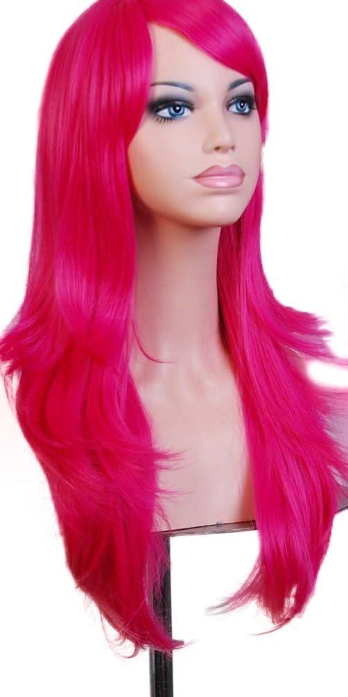 OMORFIEERWomens Long Curly Heat Resistant Wavy Cosplay Wig (Rose Red)