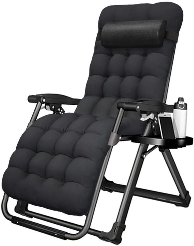 WXF Oversize Zero Gravity Lounger Chair, Folding Chair In Garden Outdoors Recliner Patio Office Lunch Break Chair Supports 200kg with Cushions (Color : Black)