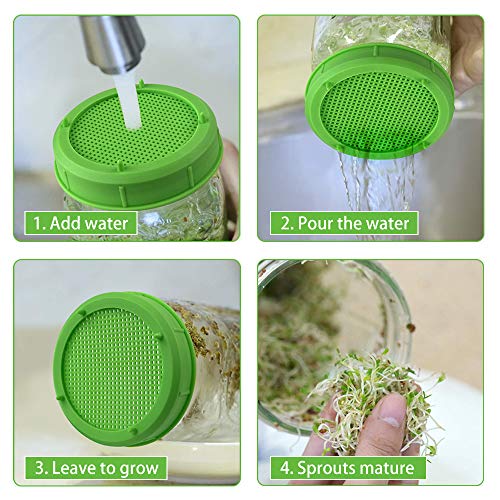 Picowe 8 Pack Plastic Sprouting Lids, Sprouting Jar Strainer Lid, for 86mm Wide Mouth Mason Jars, Canning Jars, Suit for Grow Bean Sprouts, Alfalfa, Salad Sprouts etc. - Thumbnail 6
