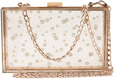 Women's Transparent Clear Purse Clutch Bag Evening Handbags Cross-Body Bag for Women NFL Stadium Approved Acrylic, Chain Strap (Rose)
