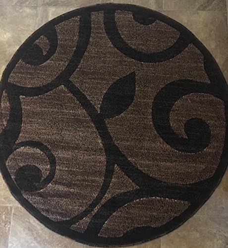 Modern Round Rug Brown & Black Americana Design 154 (5 Feet 3 Inch X 5 Feet 3 Inch Round)