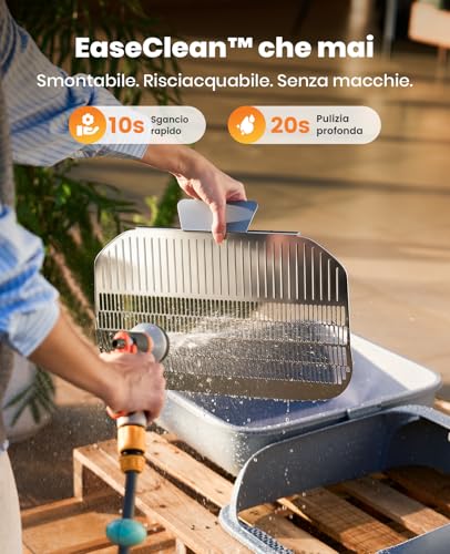 oneisall Self-cleaning Cat Litter Tray with EaseClean™ System, XXL Self-Cleaning Cat Litter for Large Cats, Stainless Steel Gate, Automatic and Manual Mode, Includes Mat and 40 Bags