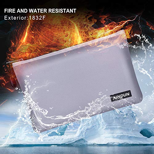 JUNDUN Fireproof Document Bags,13.4"x 9.4"Waterproof and Fireproof Money Bag,Fireproof Safe Storage Pouch with Zipper for Documents,Cash and Passport (Silver, Large)