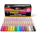 Paint Pens Markers Set of 15: Variety Of Shades With Gold, Silver and White. Fine Point Permanent Color Pens for Rocks, Wood, Glass, Plastic and Metal. Quick Dry, Water Resistant For Every Surface