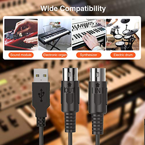 LEKATO USB MIDI Interface MIDI Cable Adapter with Input & Output