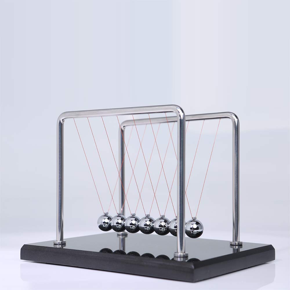 CERROPI Newton Cradle Balance Balls, Newton Pendulum with 7 Balls, Classic Newton Swing Ball, Science Physics Gadget | Desk Toys & Accessories, 70+ Sec Swingtime, Marble Base, Black