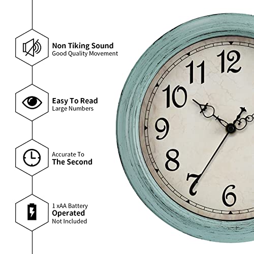 KECYET 12 Inch Silent Wall Clocks Battery Operated Retro Wall Clock Decorative for Living Room