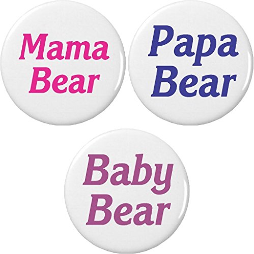 Set 3 Mama / Papa / baby Bear 2.25' Large Buttons Pins Mom Dad Child pink blue