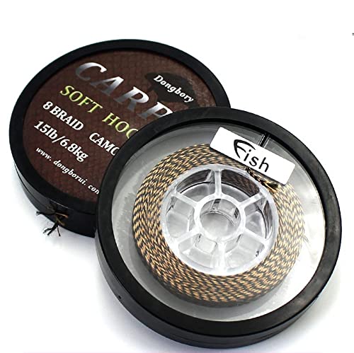 Soft Hook Link Carp Fishing Line Carp 8 Braid Line for Hair Rigs 20m Camo Green/Camo Brown 15lbs/25lbs/35lbs… (15lb/6.8kg, Camo Brown)