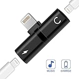 Splitter Compatible with iPhone 7, 7 Plus, 8, 8 Plus, X, iPad,iPad Pro, 2 in 1 Dual Headphone Jack Audio + Charge Cable Adapter,Work with iOS 12 or Later, Sync,Music Control