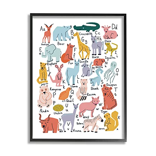 Stupell Industries Various Animal Alphabet Chart Educational Nature Wildlife Fr…