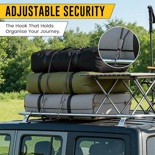 Hejo 4 Pieces Elastic Bungee Cord with Adjustable Hooks, 100 cm High Strength Durable Elastic Sandow with Carabiner, Black Latex Rubber Bungee Cord for Camping, Tarpaulins, Tents, Car and Motorcycle