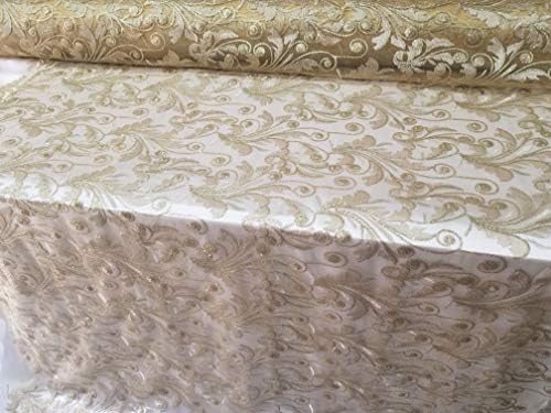 Floral Gold Embroidered Sequins Lace in Gold Mesh Fabric Sold by Yard