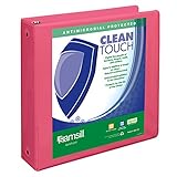 Samsill Clean Touch 3 Ring View Binder Protected by Antimicrobial Additive, Customizable Clear View Cover,2 Inch Round Rings, Berry Pink