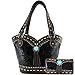Justin West Tooled Western Leather Turquoise Stone Fringe Studded Shoulder Concealed Carry Handbag Purse (Black Tote and wallet)