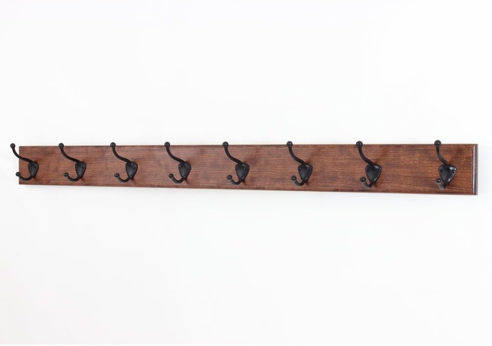 Amazon Com Pegandrail Solid Cherry Wall Mounted Coat Rack With Oil Rubbed Bronze Wall Coat Hooks Made In The Usa Mahogany 41 X 3 5 With 8 Hooks Home Kitchen