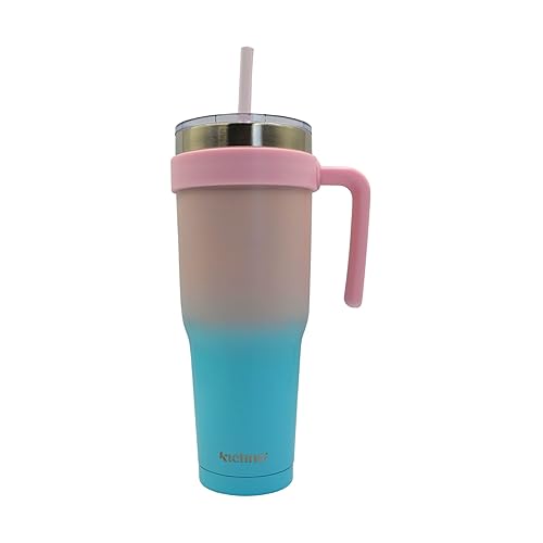 Kichna Waverley 40oz Beige Tumbler with Straw & Lid | Stainless Steel Vacuum Insulated Travel Mug | Leak-Proof Handle Design Keeps Drinks Cold 17Hrs or Hot 5Hrs | Perfect for Coffee, Water, Smoothies