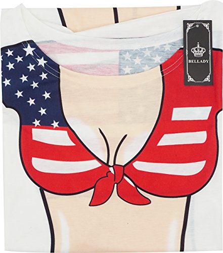 Bellady 4th of July American Flag Cover Up for Women,Baggy Bathing Suit Shirt,Funny Short Sleeve Bikini Shirt,Blue,L - Thumbnail 7