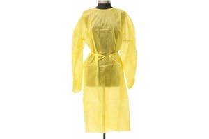 Disposable Isolation Gown. Pack of 1 Disposable Gown with Sleeves, Thumb Loop, Neck and Waist Ties. Unisex Protective Gown Di