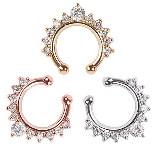 Nose Ring Septum Piercing Jewelry, Cubic Zircon Fake Septum Nose Ring for Women Non Piercing Clip On Body Piercing Jewelry 3 colors