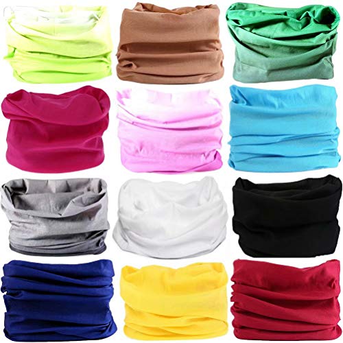 16-in-1 12PCS/8PCS/6PCS Multifunctional Headwear yoga Sports Stretchable Casual Headband Seamless Uv Solid Moisture Neckwarmer Headwrap Mask Bandana Scarf (12PCS-Fluorescent green)