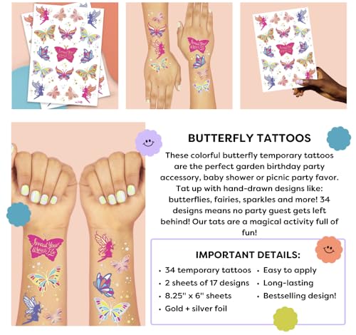 xo, Fetti Butterfly Tattoos for Kids - 34 Glitter styles | Birthday Party Supplies, Butterfly Party Favors + Fairy Decor