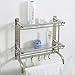 MyGift Wall Mounted Stainless Steel Bathroom Shelf Storage Rack Organizer with 2 Tier Glass Shelves,Towel Bar and 4 Hooks