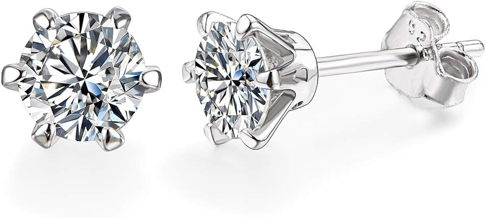 Moissanite Stud Earrings，925 Sterling Silver 6 prong 1 Cttw