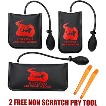 IMPROVED 3 Piece Commercial Grade Air Wedge Bag Pump Professional Leveling Kit & Alignment Tool Inflatable Shim Bag. 3 Sizes(Small, Medium, Large) for a Variety of Jobs. 300 LB Rating