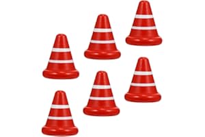 OFFIGAM 6Pcs Miniature Wooden Traffic Cone Bright Plastic Mini Cones for Educational Outdoor Play Small Road