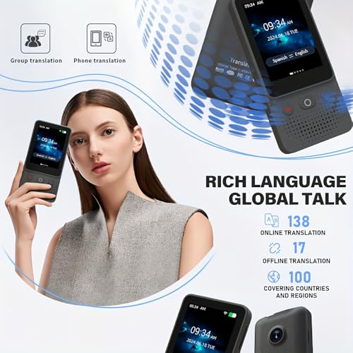 Ai Language Translator Device, 2025 Instant Voice Translator Device T21 Wi-Fi Available, Two-Way 138 Languages Ai Translator Offline Recording Photo Translation Device for Business Travel Study