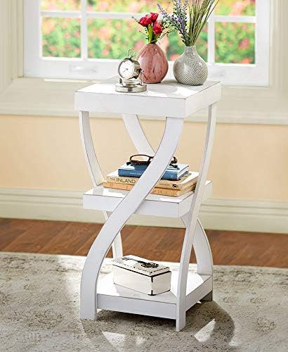 Twisted Side Table - Modern Accent Table With Distressed White Finish