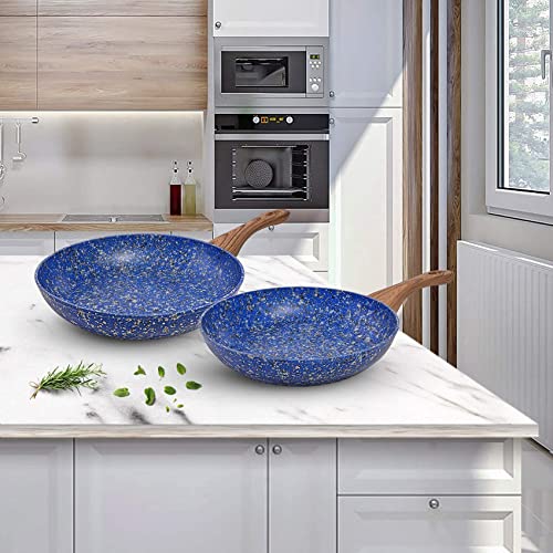 MICHELANGELO Gray Stone Cookware Set 10 Piece+Blue Stone Frying Pan Set 9.5" & 11", Ultra