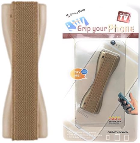 Grip Your Cell Phone Ultra Slim Grip for Smartphone, iPhone, Mini Tablet Hold your Device with just a Finger - Secure Grip for Text, Photos and Selfies by Sling Grip (Gold)
