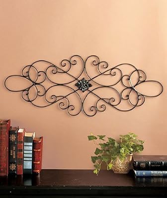 Amazon Com Black Scrolled Metal Wall Art Medallion Plaque Oblong Living Room Home Decoration 32 Wide X 12 Tall By Super Z Outlet Home Kitchen
