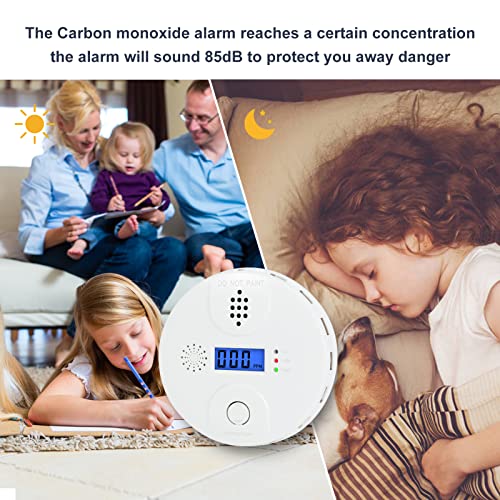 Carbon Monoxide Alarm, Digital Display CO Detector Security CO Monoxide for Home Kitchen Bedroom Safety Battery Powered (Battery not Included),Comply with CSA 6.19 (2 Pack)