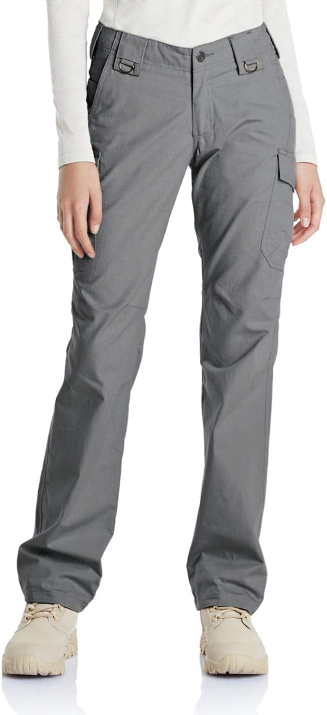 CQR Women's Flex Stretch Tactical Pants, Water Repellent Ripstop Work Pants, Elastic Waist Straight/Cargo Pants with Pockets : Clothing