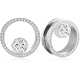 Earblity Crystals Silver Ear Plugs Gauges Stainless Steel Ear Tunnels Stretcher Piercing Body Jewelry Earrings Expander For Women (0g - 1") 8mm-25mm 2PCS