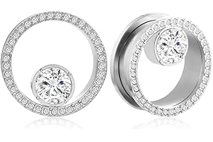 Earblity Crystals Silver Ear Plugs Gauges Stainless Steel Ear Tunnels Stretcher Piercing Body Jewelry Earrings Expander For W