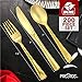 200 Gold Plastic Silverware Set - Gold Plastic Cutlery Set, Disposable Silverware Set | 100 Gold Forks, 50 Gold Spoons, 50 Gold Knives | Heavy Duty Bulk Disposable Flatware Set | Plastic Utensils Set
